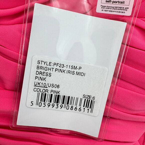 Self-Portrait Iris Pleated Sleeve Pink Criss-Cross Bodice Midi Dress 6 Crepe - Picture 11 of 16